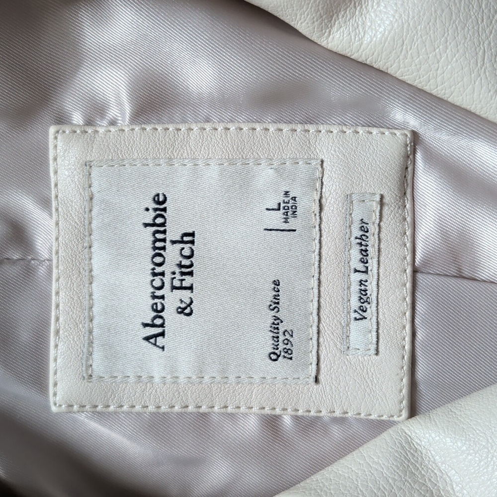 ABERCROMBIE & FITCH Women's L Jacket Cream White Vegan Leather Moto Biker - Picture 3 of 11
